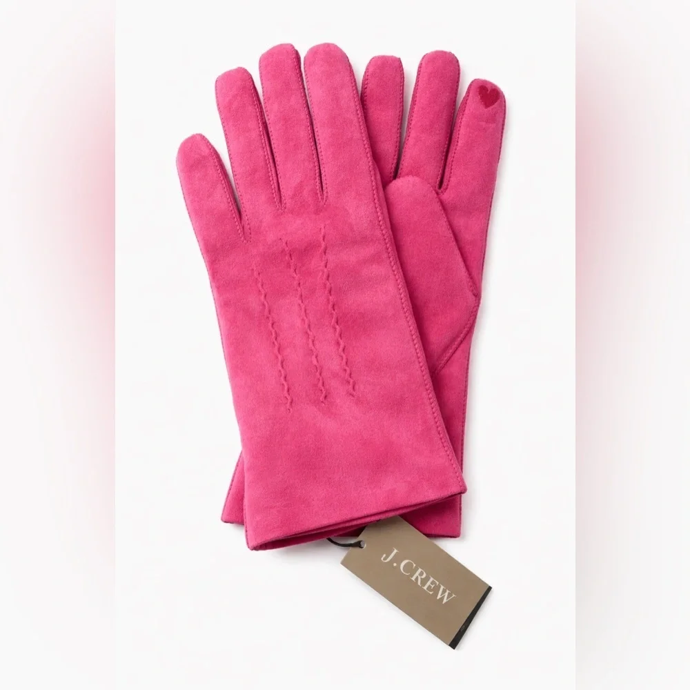 NWT J.Crew Italian Suede Tech-Touch Gloves Cashmere lined Fuchsia Pink sz Small